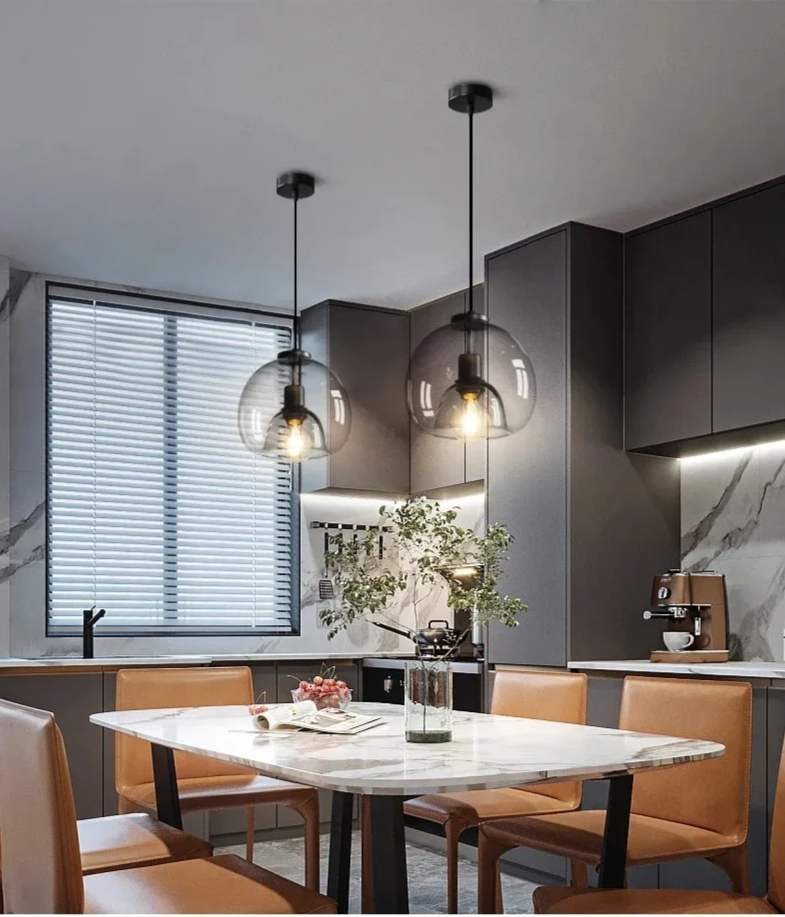 Amber Glass Pendant Light – Modern E27 Ceiling Lamp | Warm Ambient Lighting | Elegant Contemporary Interior Feature
