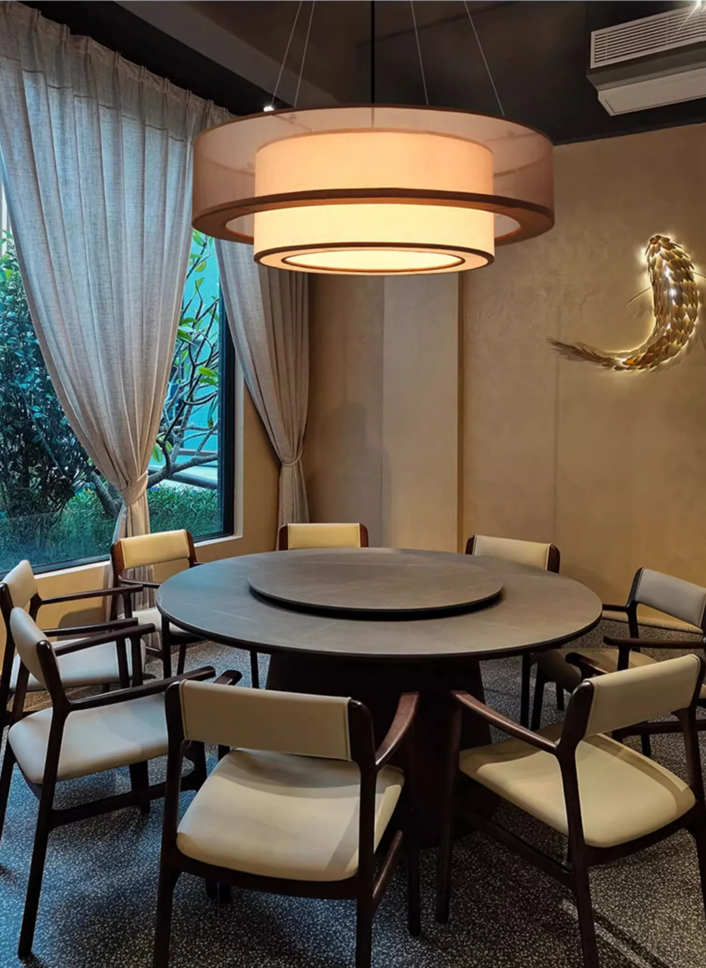 Veloura Silk Pendant Light – Luxury Beige Hanging Ceiling Lamp | Soft Ambient Lighting for Modern Interiors