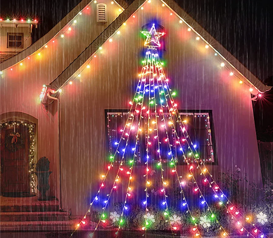 LumiCascade LED Star Waterfall String Lights – 350 LEDs, 8 Lighting Modes | Outdoor, Garden, Patio & Christmas Decoration