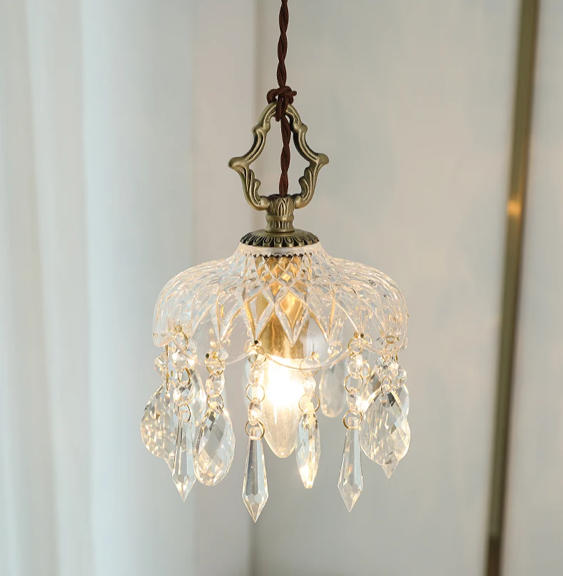French Crystal Glass Pendant Light – Luxury Gold LED Chandelier | Elegant Ambient Lighting | Vintage-Inspired Statement Piece