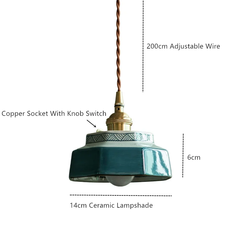 Dark Green Ceramic Pendant Light with Copper Finish – Retro Nordic Ceiling Lamp | Elegant Ambient Lighting