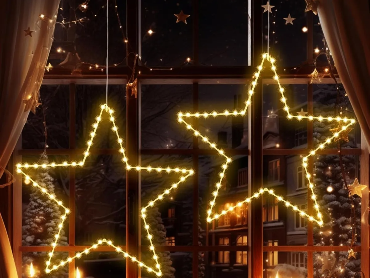 StellaLicht Christmas Window Star Lights – Set of 3 LED Stars with 8 Lighting Modes for Indoor & Outdoor Decoration