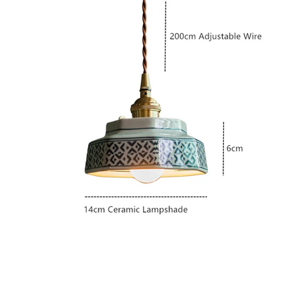 Dark Green Ceramic Pendant Light with Copper Finish – Retro Nordic Ceiling Lamp | Elegant Ambient Lighting