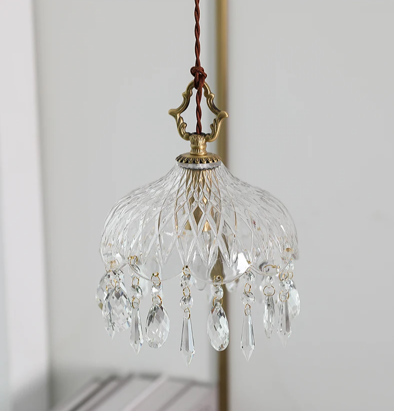 French Crystal Glass Pendant Light – Luxury Gold LED Chandelier | Elegant Ambient Lighting | Vintage-Inspired Statement Piece
