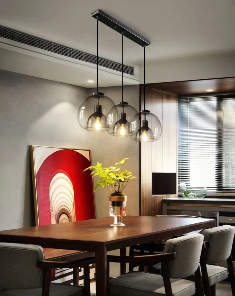 Amber Glass Pendant Light – Modern E27 Ceiling Lamp | Warm Ambient Lighting | Elegant Contemporary Interior Feature