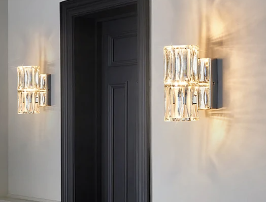 Crystal Luxe LED Wall Light – Stainless Steel Wall Lamp with Clear Glass Shade | Contemporary Ambient Lighting | Elegant Interior Feature