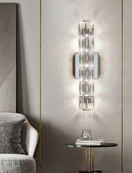 Crystal Luxe LED Wall Light – Stainless Steel Wall Lamp with Clear Glass Shade | Contemporary Ambient Lighting | Elegant Interior Feature