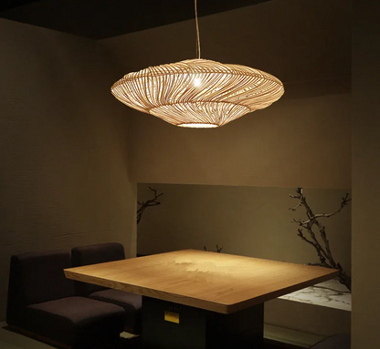AetherRattan Pendant Light – Wabi-Sabi Rattan Ceiling Lamp | Japanese Nordic UFO Lighting for Elegant Interiors