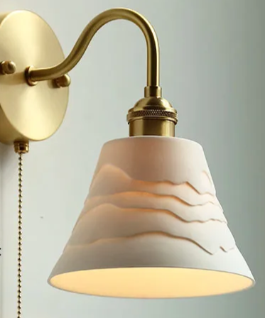 Nordic Copper Wall Light – E27 Glass Wall Lamp with Pull Cord Switch | Elegant Bathroom & Bedroom Lighting | Contemporary Scandinavian Design