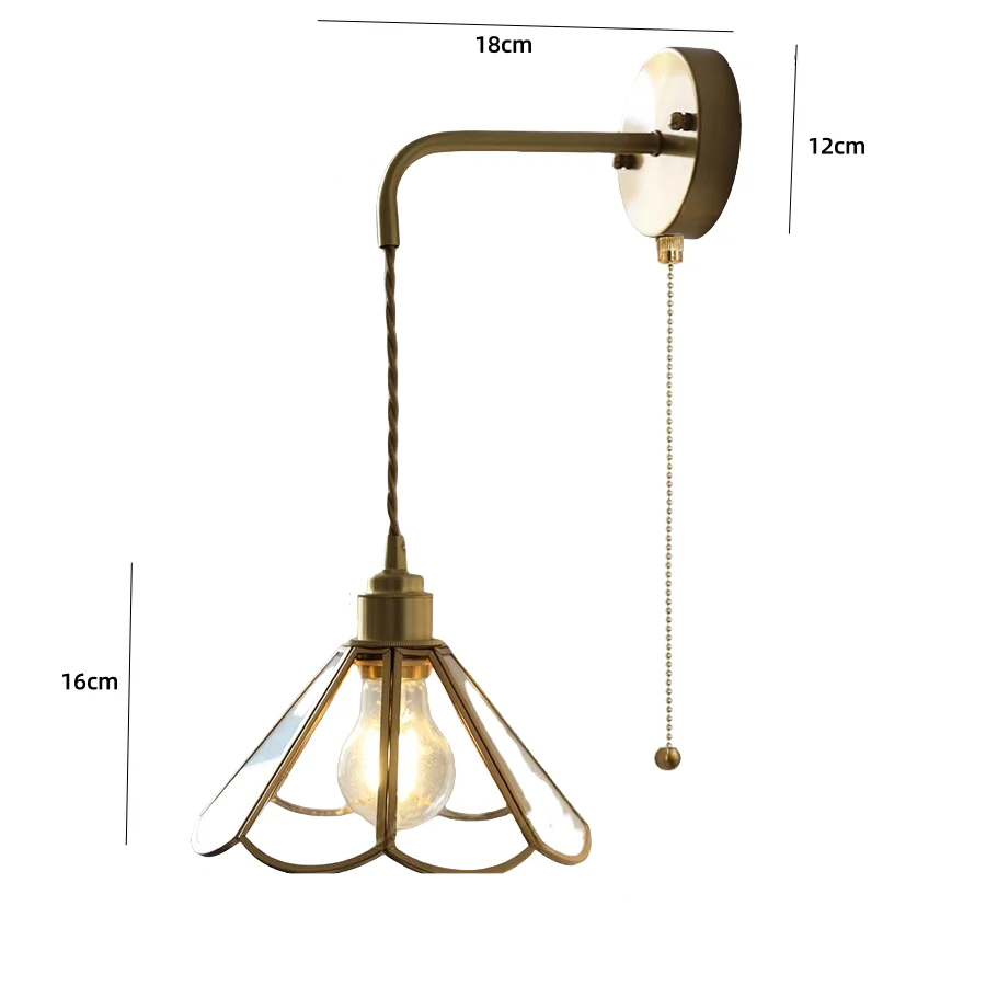 Nordic Tiffany Glass Wall Light – Copper LED Wall Lamp with Pull Cord Switch | Elegant Ambient Lighting | Timeless Interior Accent