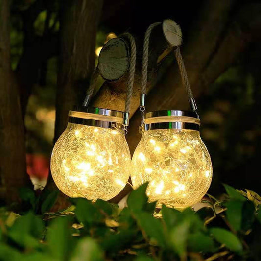 Set of 3 Solar-Powered Crackle Glass Garden Lights – Elegant Outdoor Solar Lighting